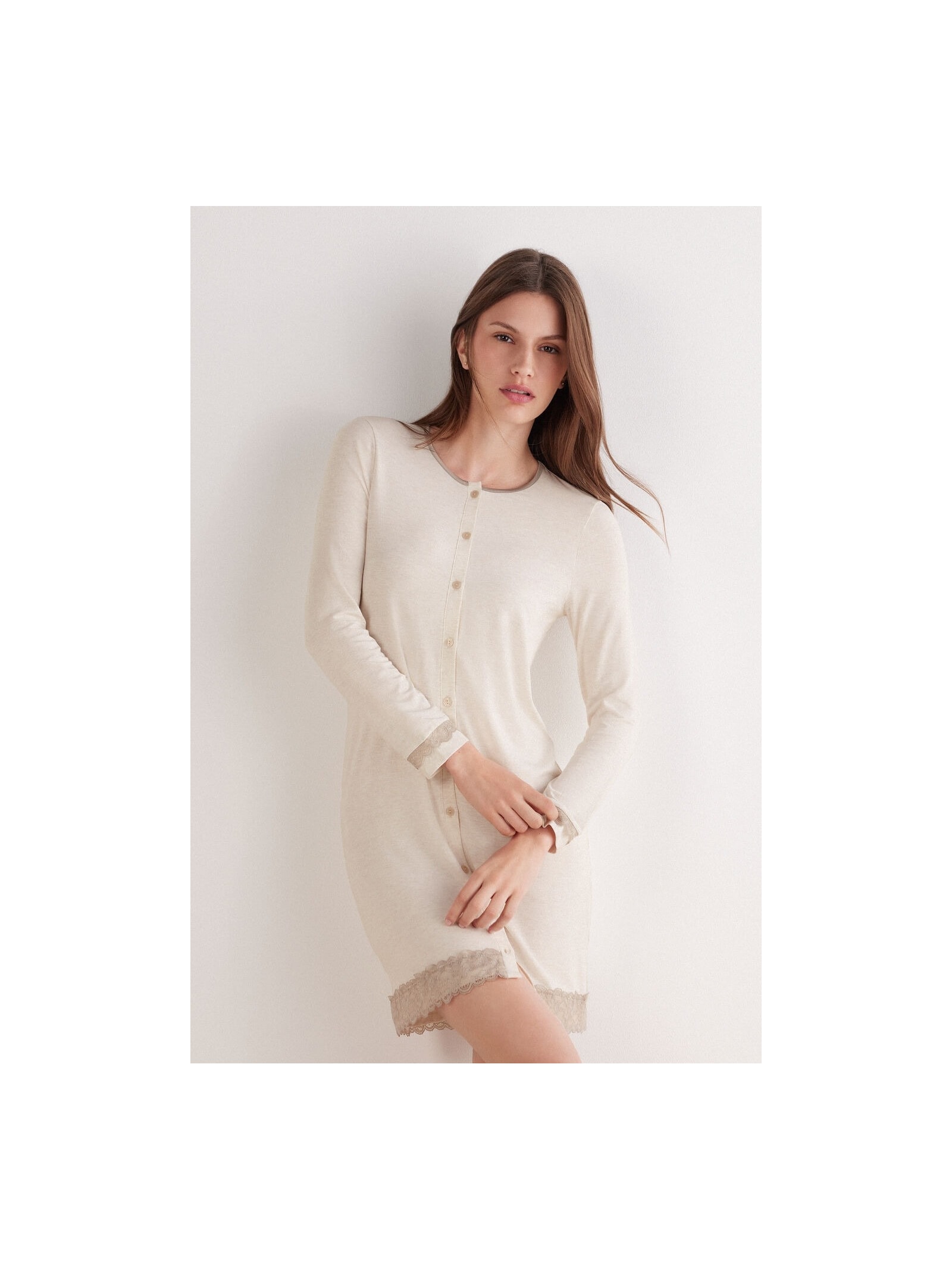Camisola Aberta Com Detalhes Em Renda Off-White Intimissimi