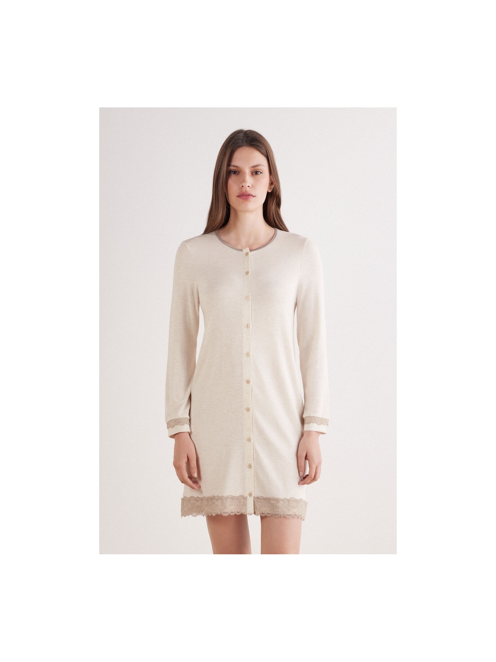 Camisola Aberta Com Detalhes Em Renda Off-White Intimissimi