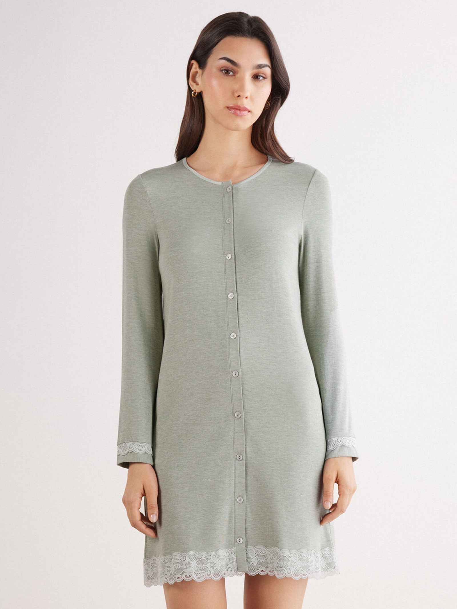 Camisola Aberta Com Detalhes Em Renda Verde Intimissimi