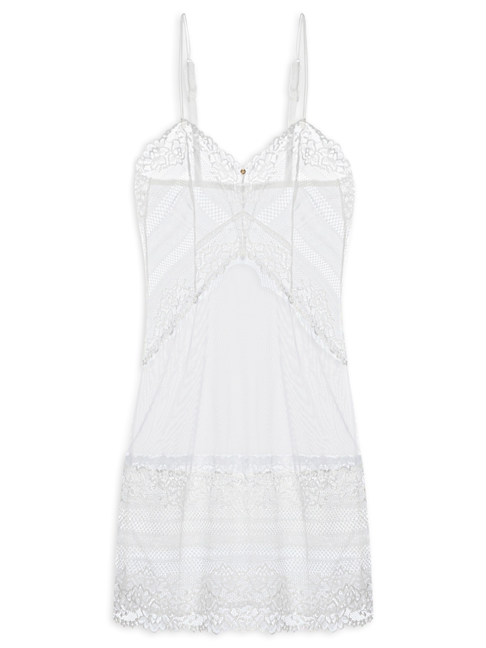 Camisola Alças Finas Duplas Em Renda E Tule Branco Hope