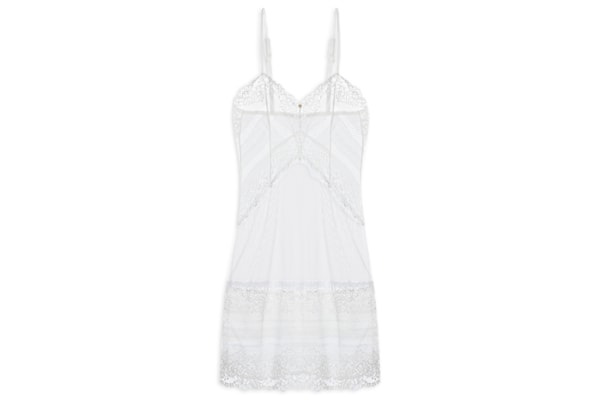 Camisola Alças Finas Duplas Em Renda E Tule - Branco