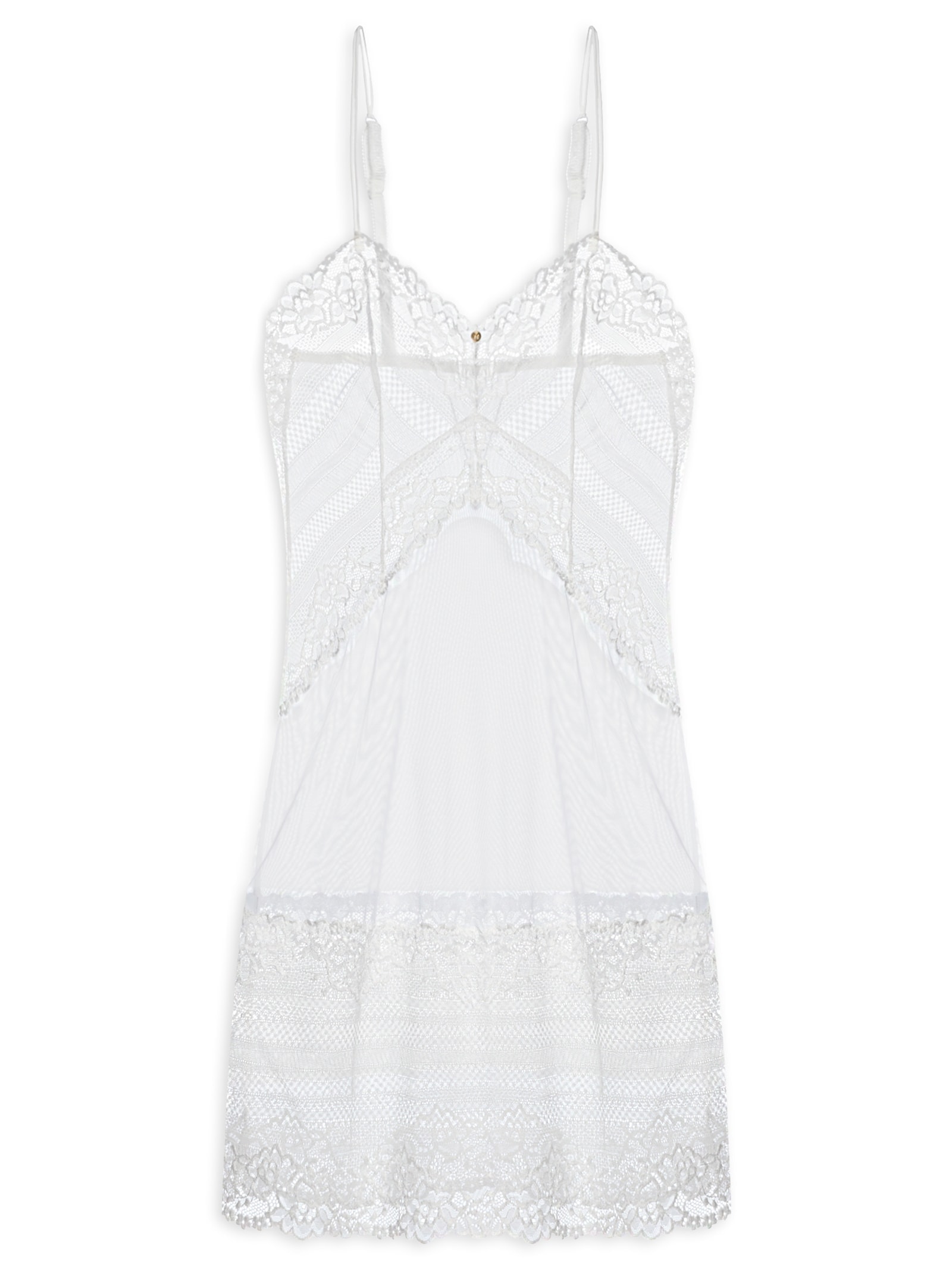 Camisola Alças Finas Duplas Em Renda E Tule Branco Hope