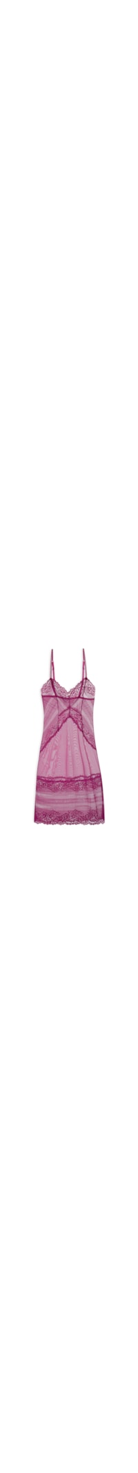 Camisola Alças Finas Duplas Em Renda E Tule - Rosa