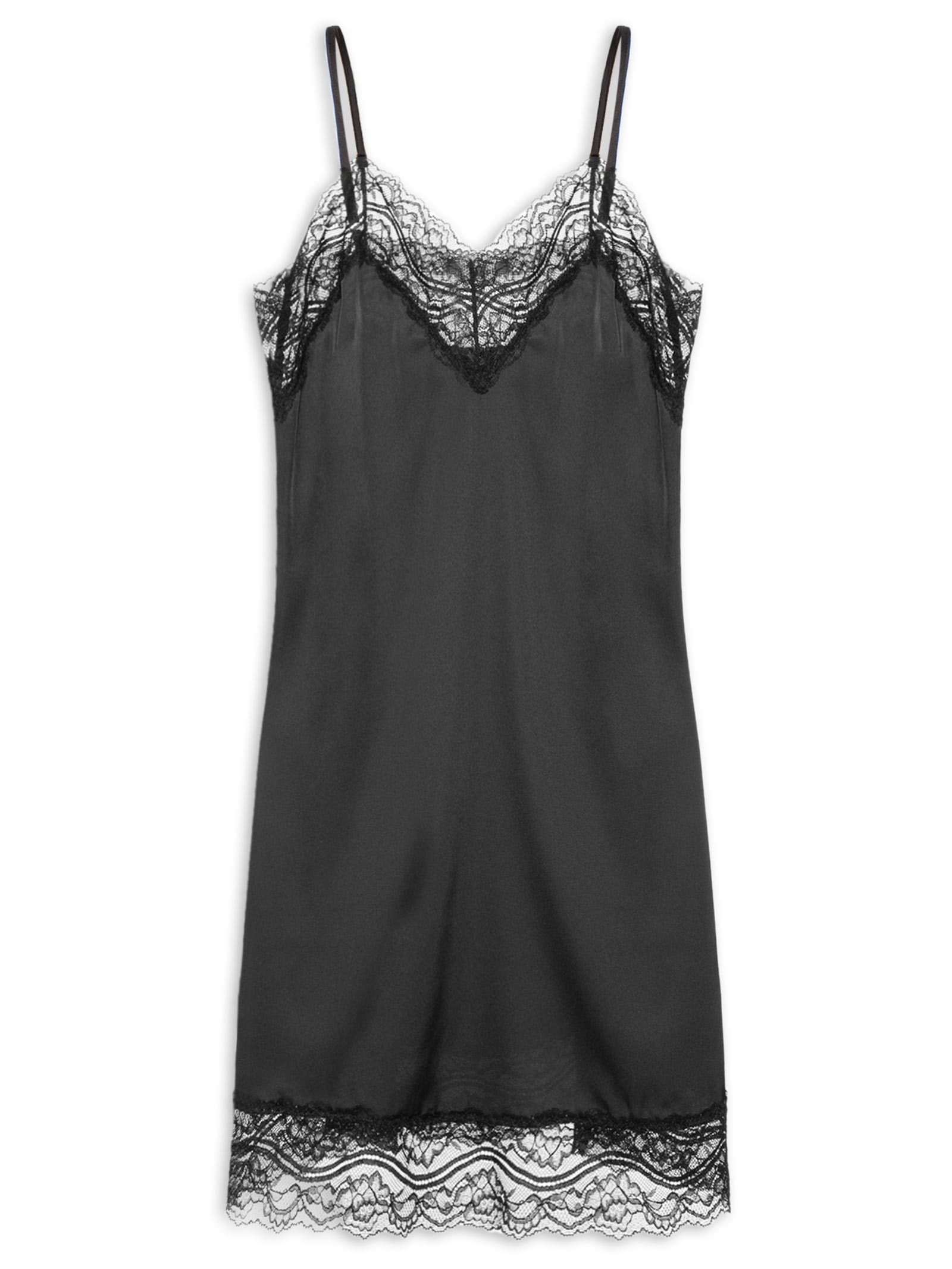 Camisola Alças Finas Em Cetim E Renda Love Stories Flow Preto Hope