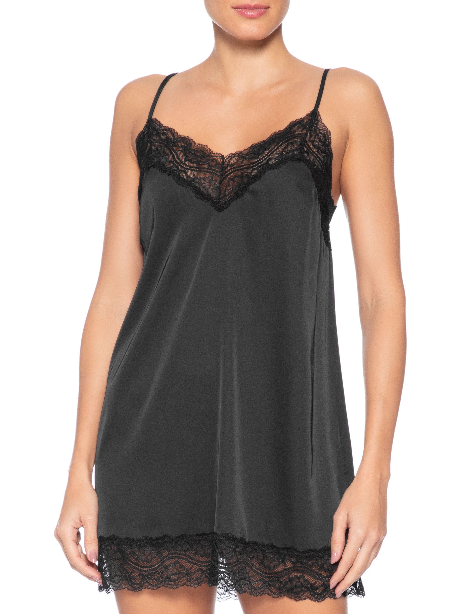 Camisola Alças Finas Em Cetim E Renda Love Stories Flow Preto Hope