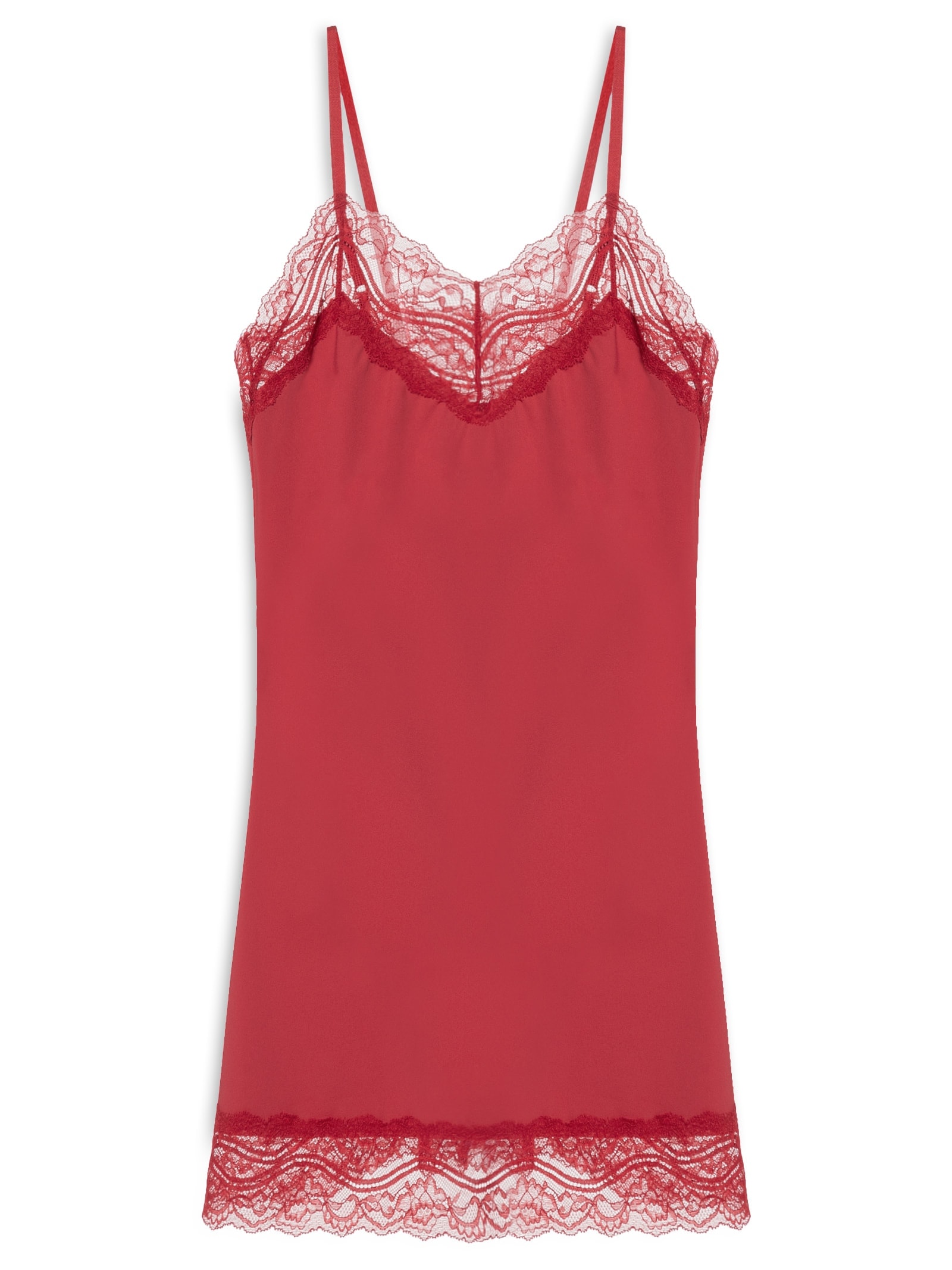 Camisola Alças Finas Em Renda E Microfibra Vermelho Hope