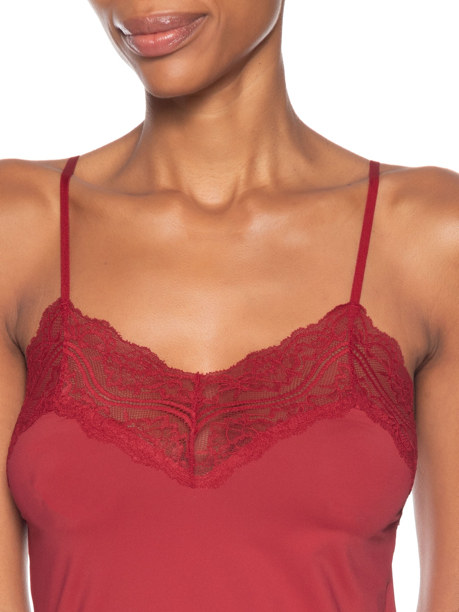 Camisola Alças Finas Em Renda E Microfibra Vermelho Hope