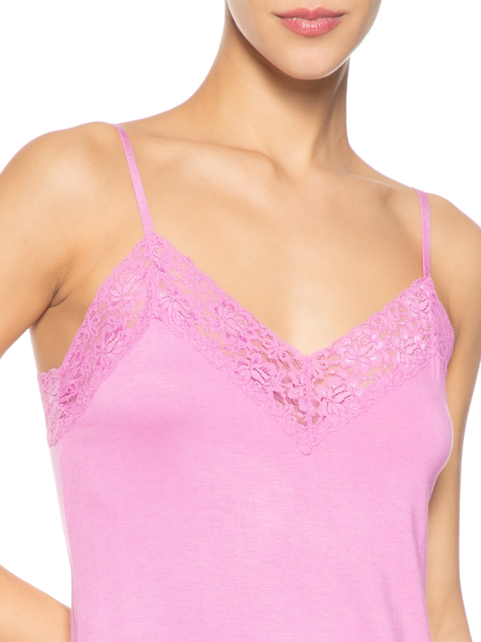 Camisola Alças Finas em Viscose e Renda Happy  Rosa Hope