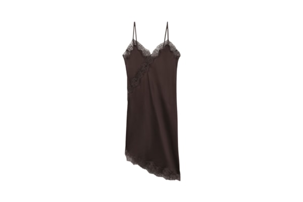 Camisola Assimétrica Em Viscose e Renda - Moka