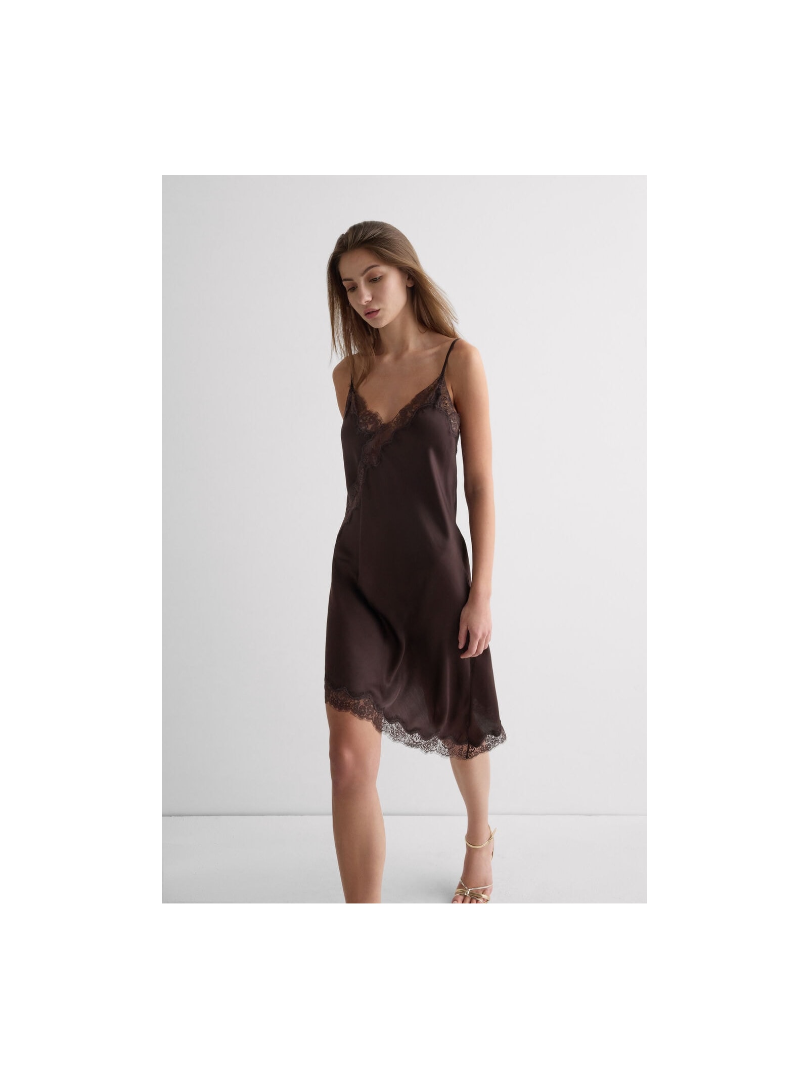 Camisola Assimétrica Em Viscose e Renda Moka Intimissimi