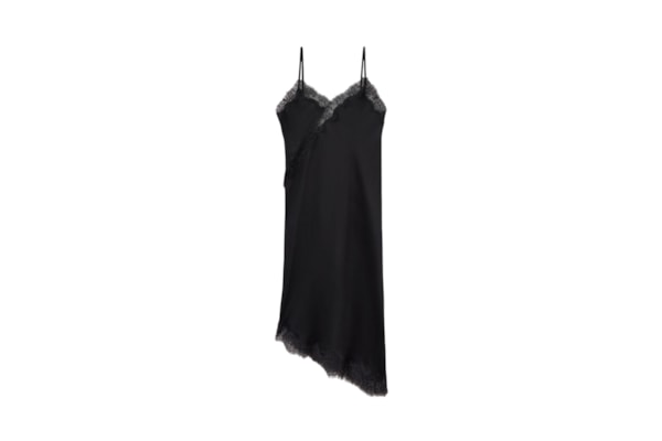 Camisola Assimétrica Em Viscose e Renda - Preto
