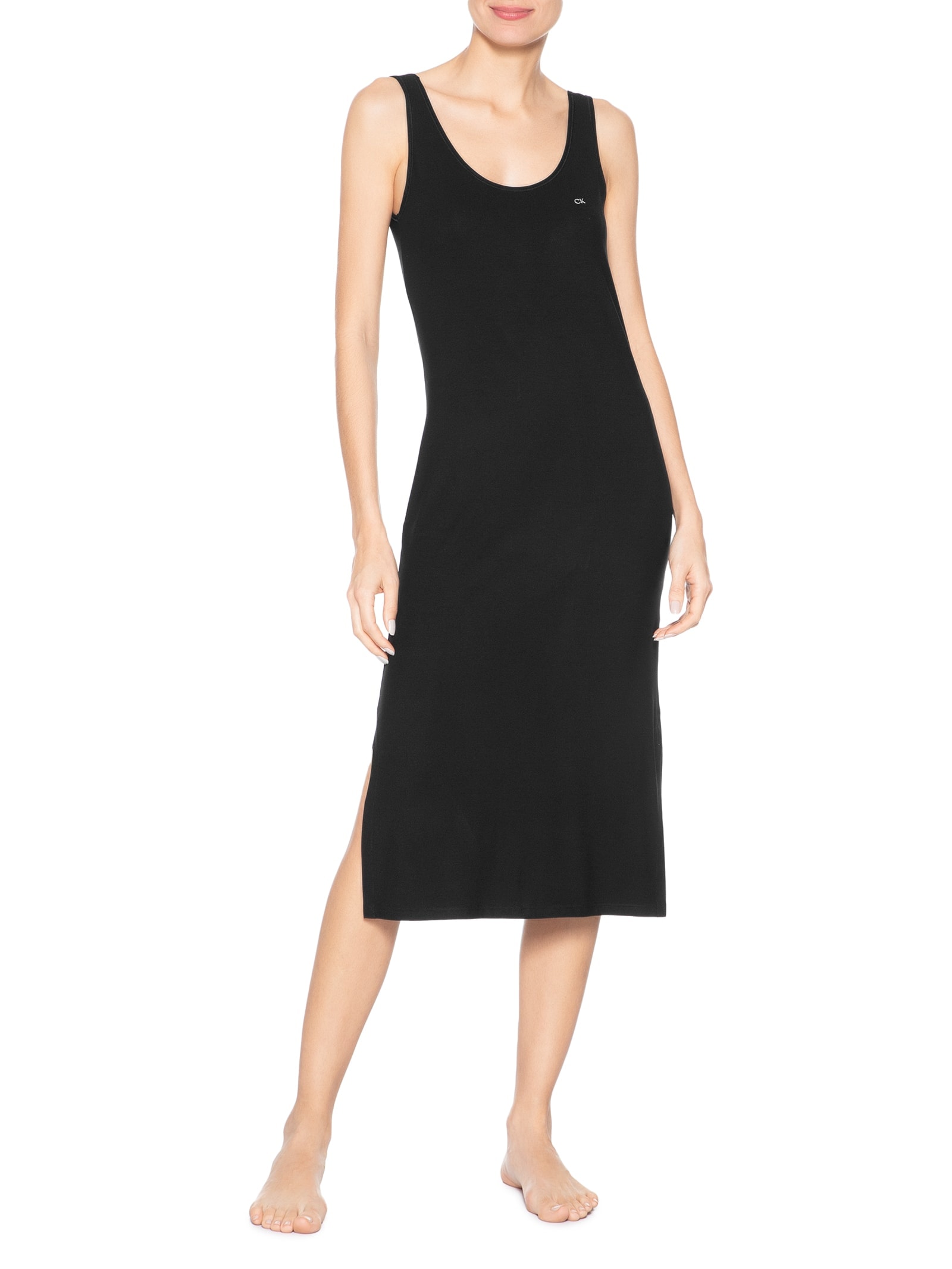 Camisola Cavada Fendas Viscolight Preto Calvin Klein Underwear