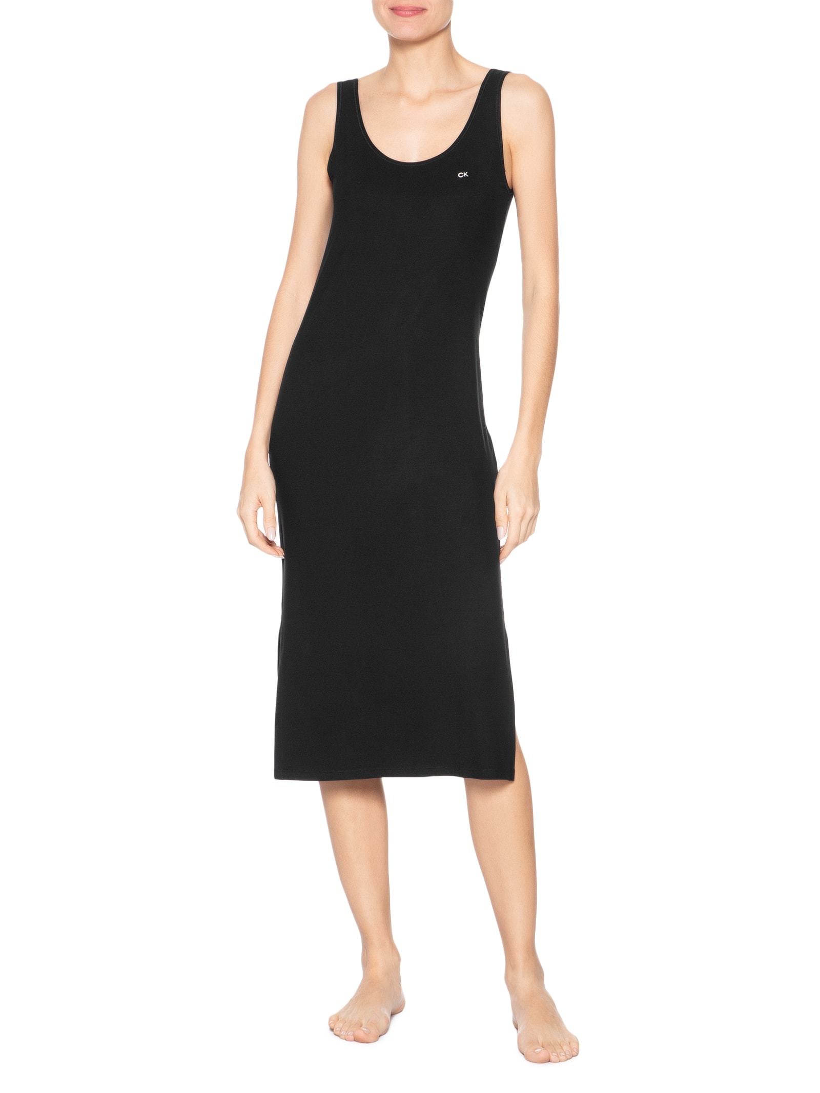 Camisola Cavada Fendas Viscolight Preto Calvin Klein Underwear