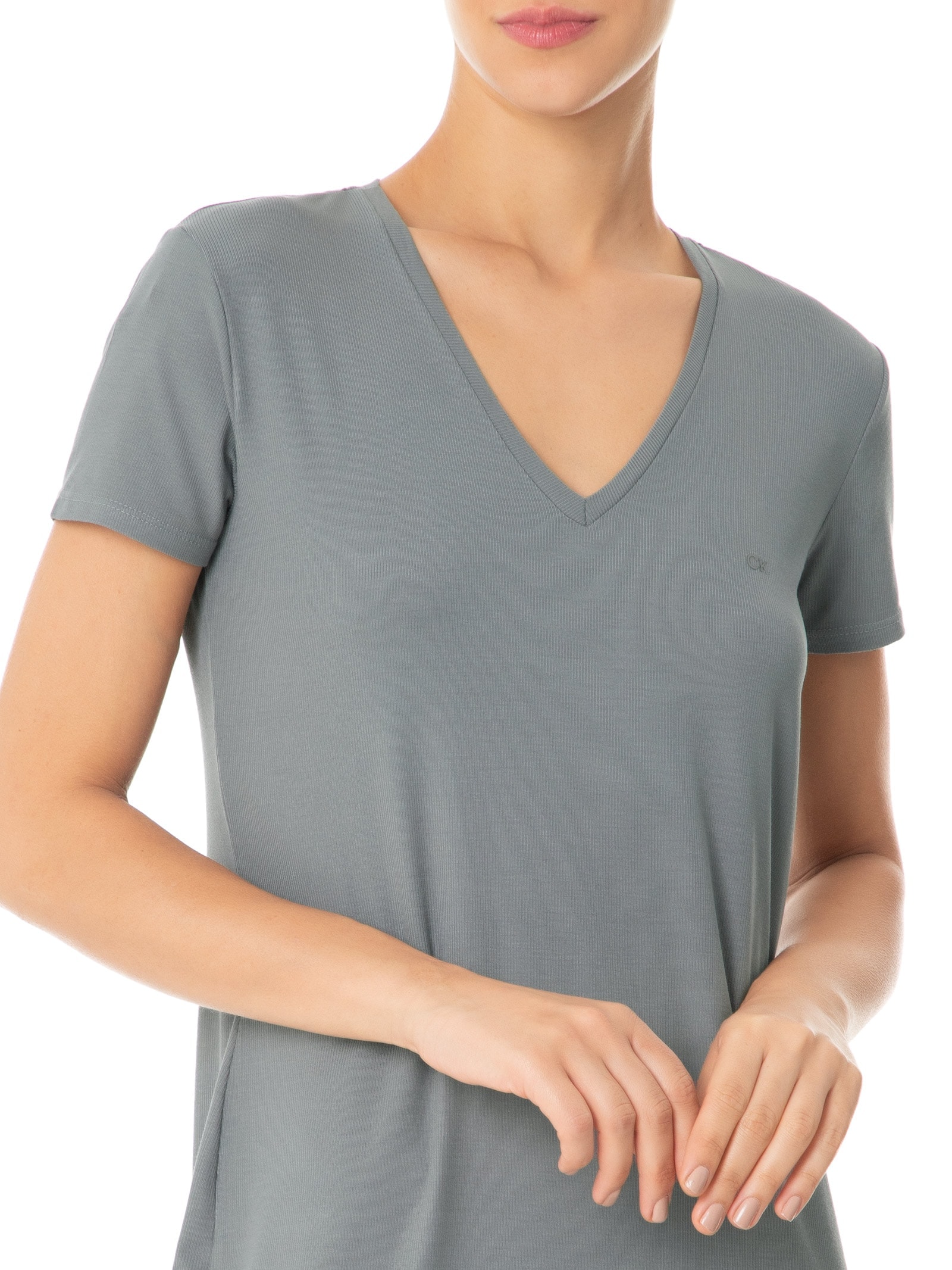 Camisola Curta Visco Canelado Cinza Calvin Klein Underwear