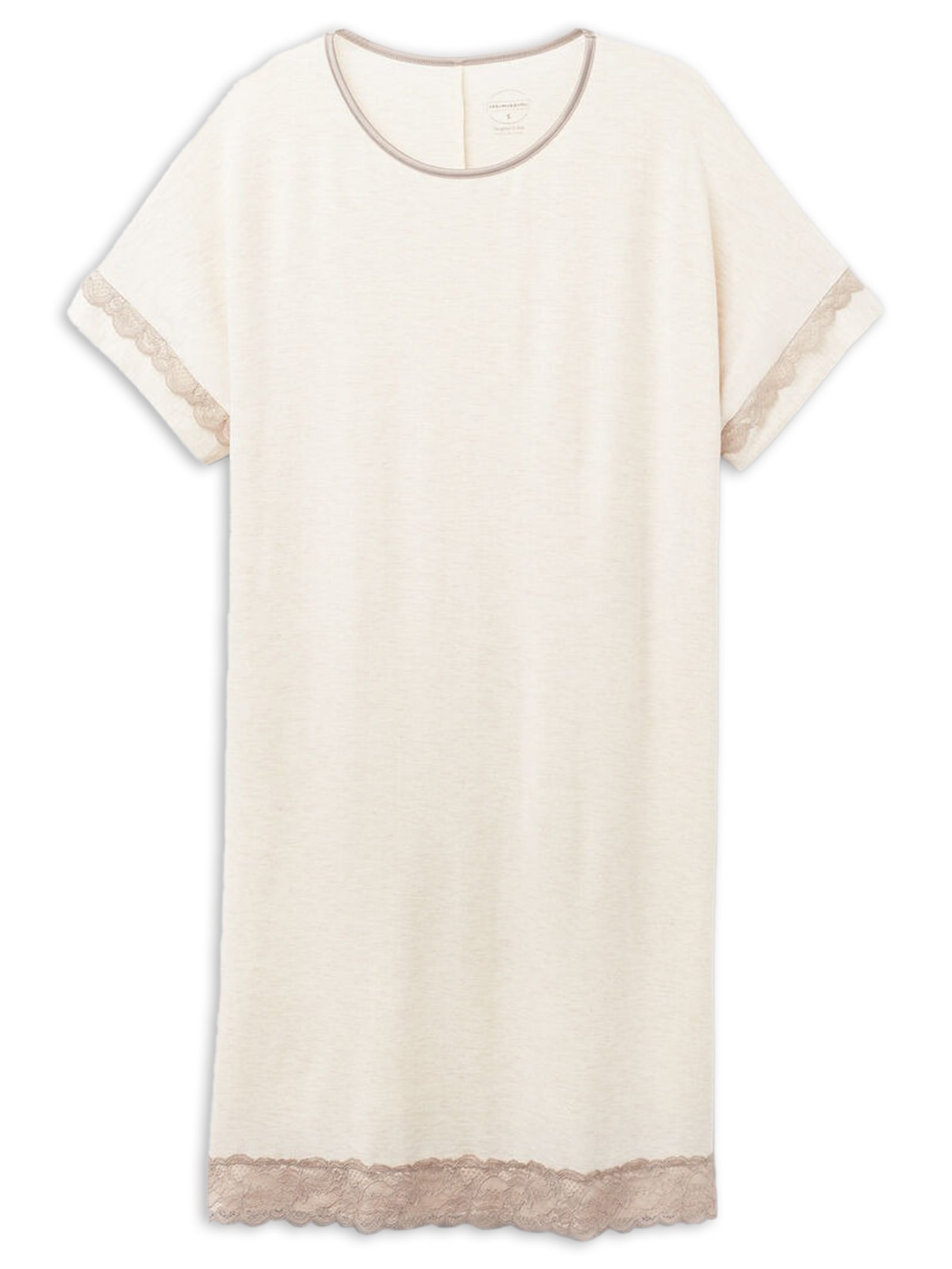 Camisola De Manga Curta Com Detalhes Em Renda Off-White Intimissimi