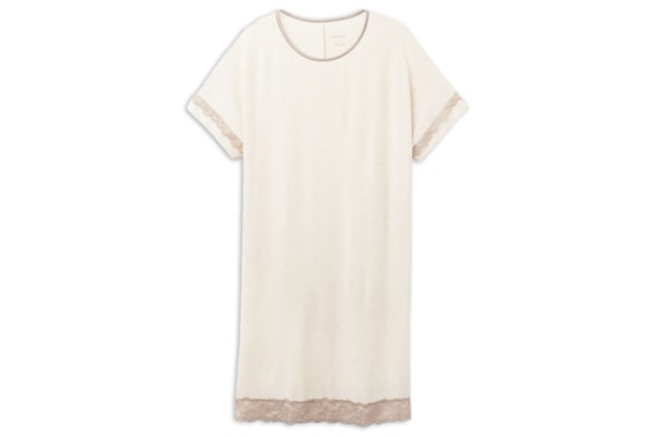 Camisola De Manga Curta Com Detalhes Em Renda - Off-White