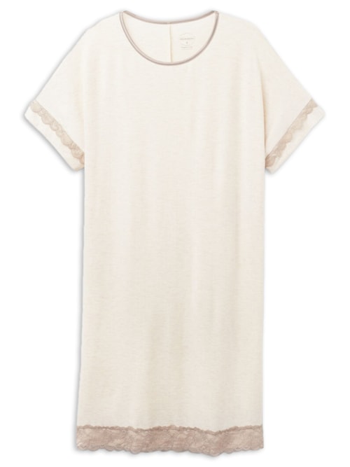 Camisola De Manga Curta Com Detalhes Em Renda – Off-White