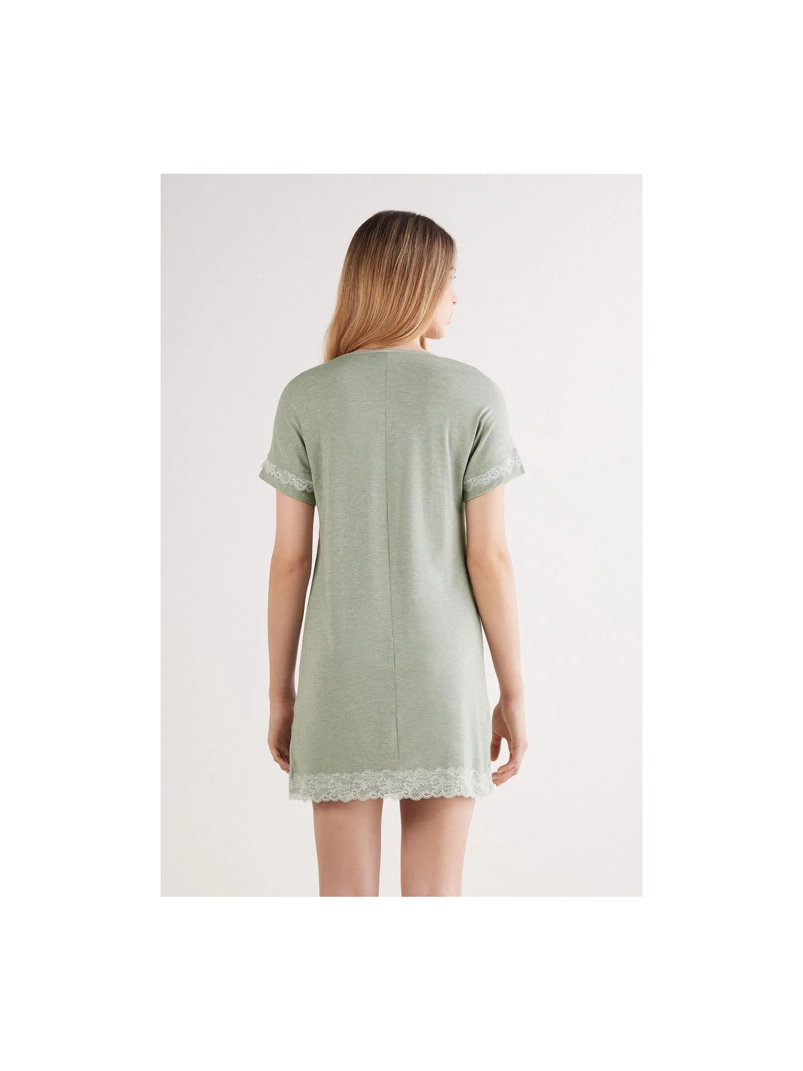 Camisola De Manga Curta Em Modal e Renda Verde Intimissimi