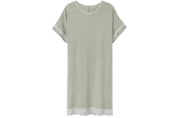 Camisola De Manga Curta Em Modal e Renda - Verde