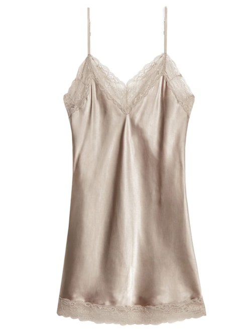 Camisola De Seda e Aplicações De Renda – Marrom