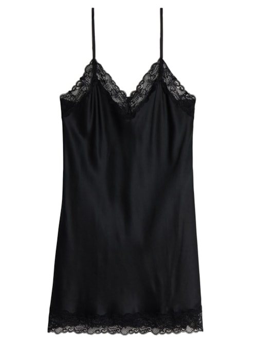 Camisola De Seda e Aplicações De Renda – Preto