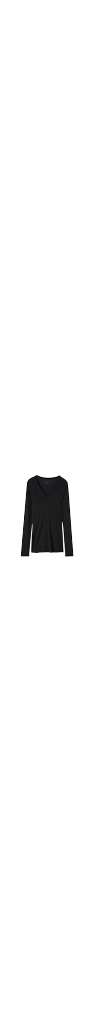 Camisola Decote v Em Modal Ultralight Com Cashmere - Preto
