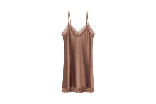 Camisola Em Seda e Renda - Marrom