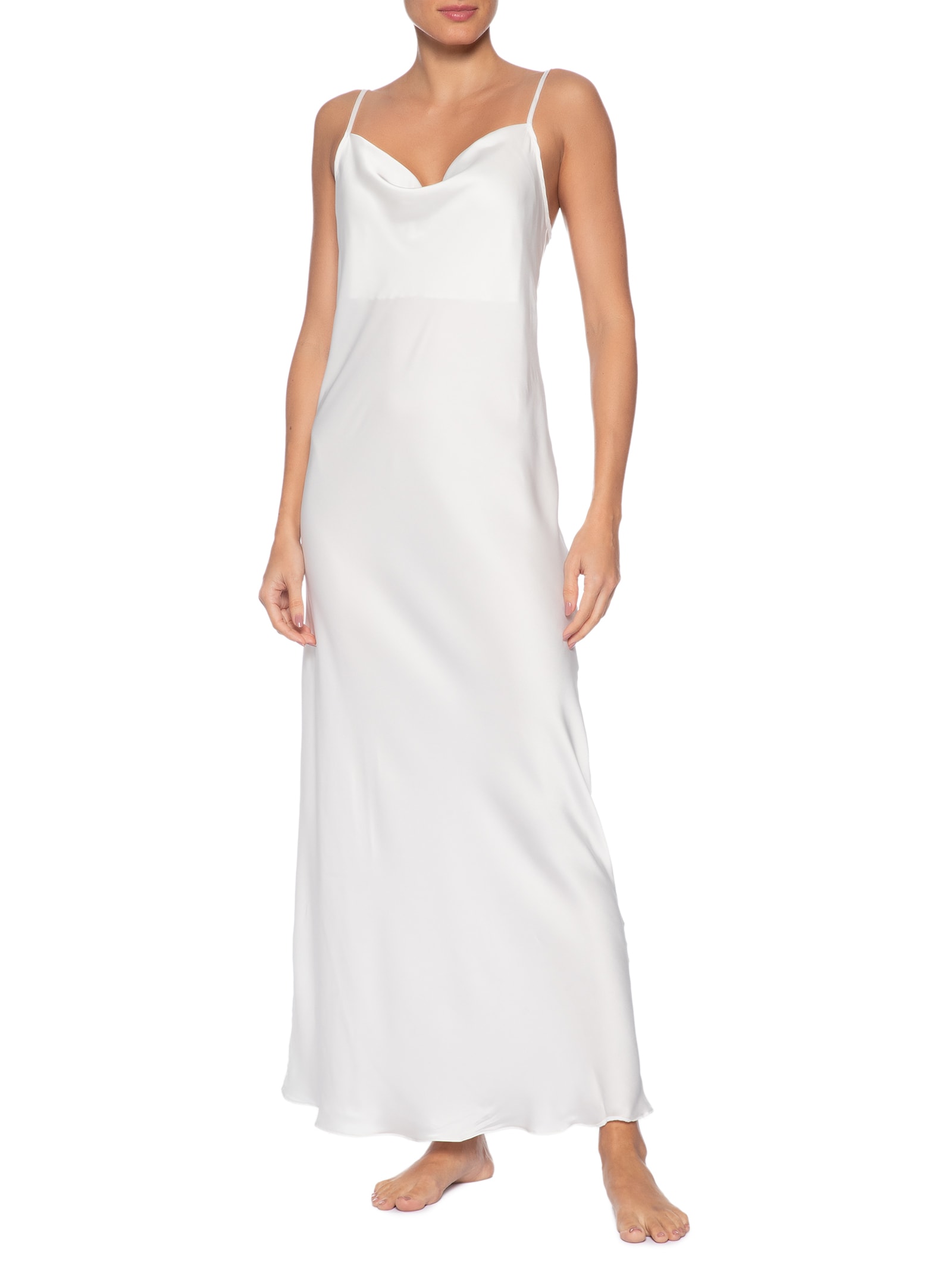 Camisola Longa Alças Finas E Cetim Vanity Branco Hope