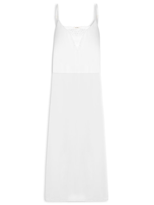 Camisola Longa Alças Finas Em Cetim Com Renda Valência Honeymoon – Branco