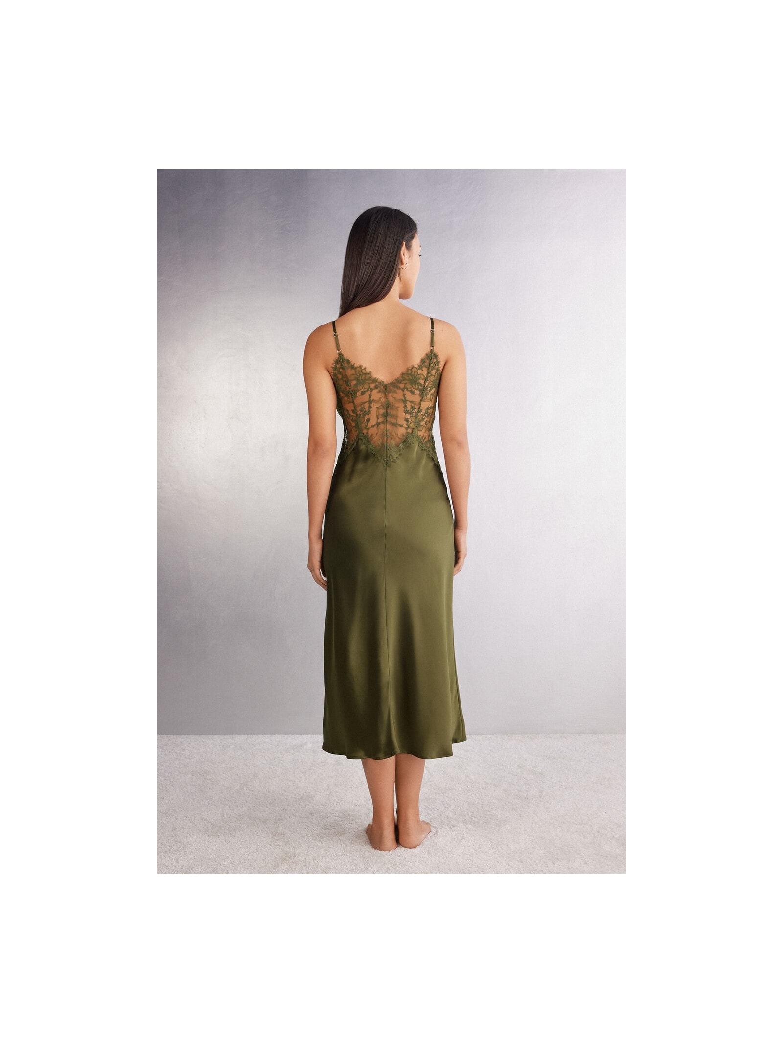 Camisola Longa Em Seda e Renda Imaginary Journey Verde Intimissimi