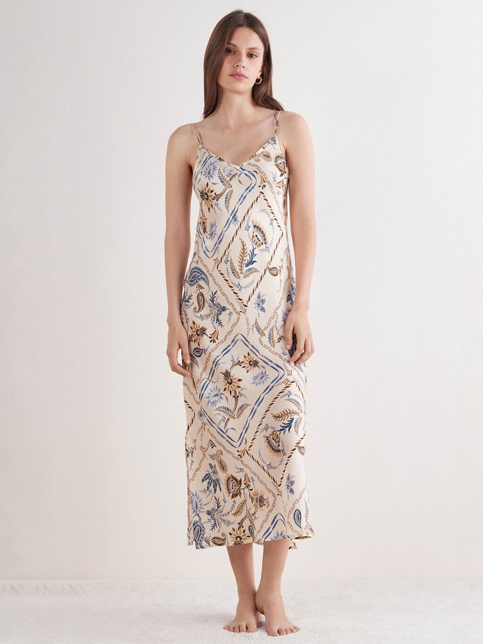 Camisola Longa Em Seda Italian Riviera Bege Intimissimi