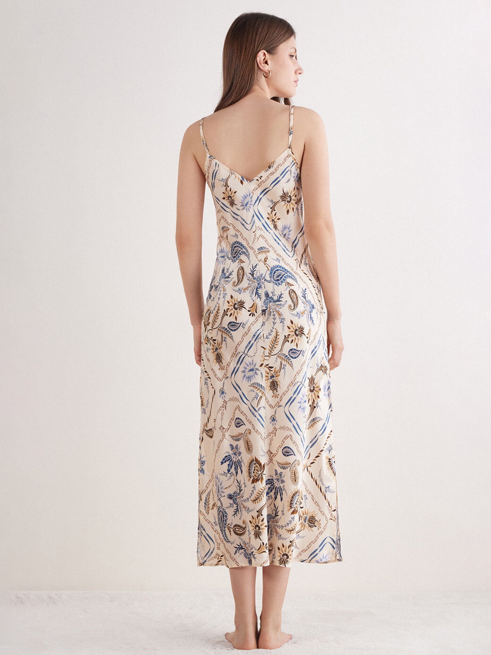 Camisola Longa Em Seda Italian Riviera Bege Intimissimi