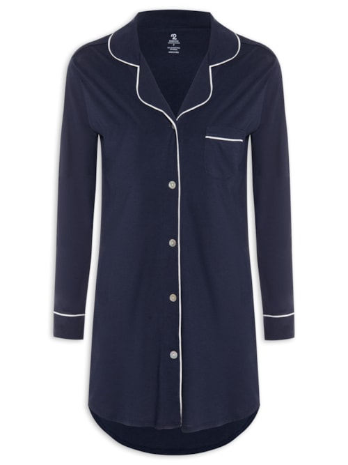 Camisola Manga Longa De Algodão Pima Com Botão – Azul