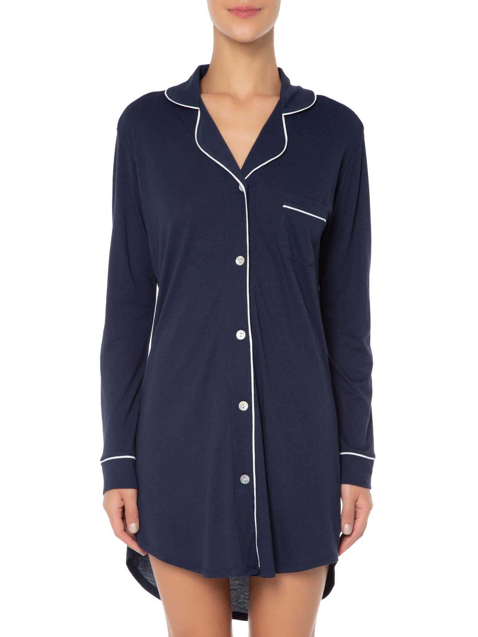 Camisola Manga Longa De Algodão Pima Com Botão Azul '2Essential