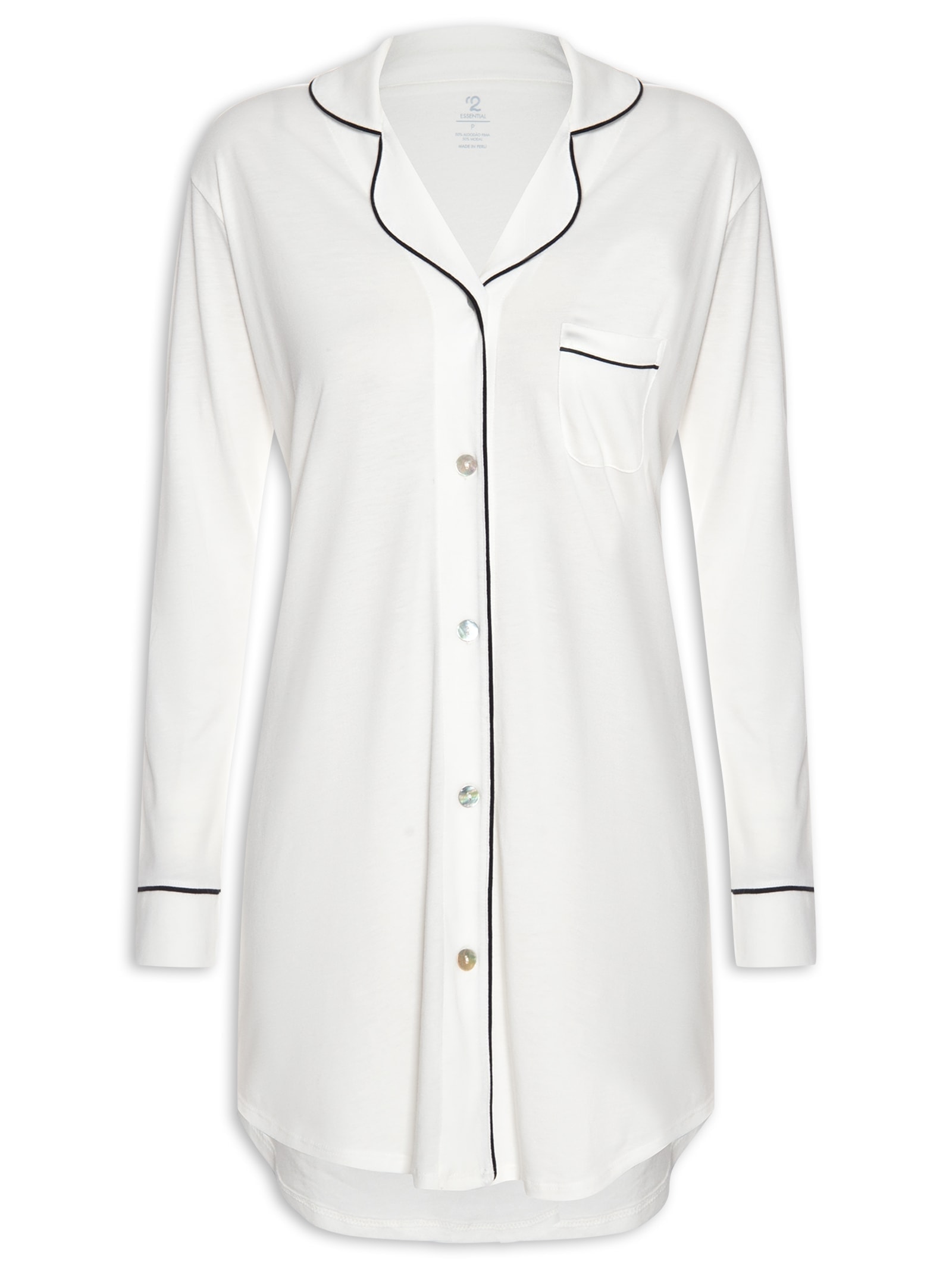 Camisola Manga Longa De Algodão Pima Com Botão  Branco '2Essential