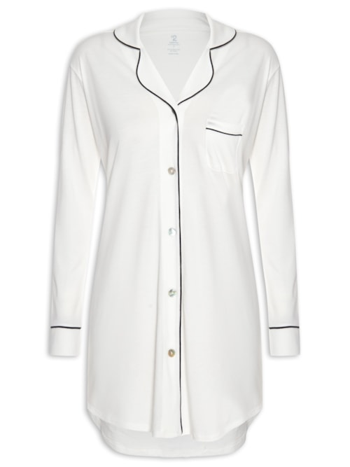 Camisola Manga Longa De Algodão Pima Com Botão – Branco