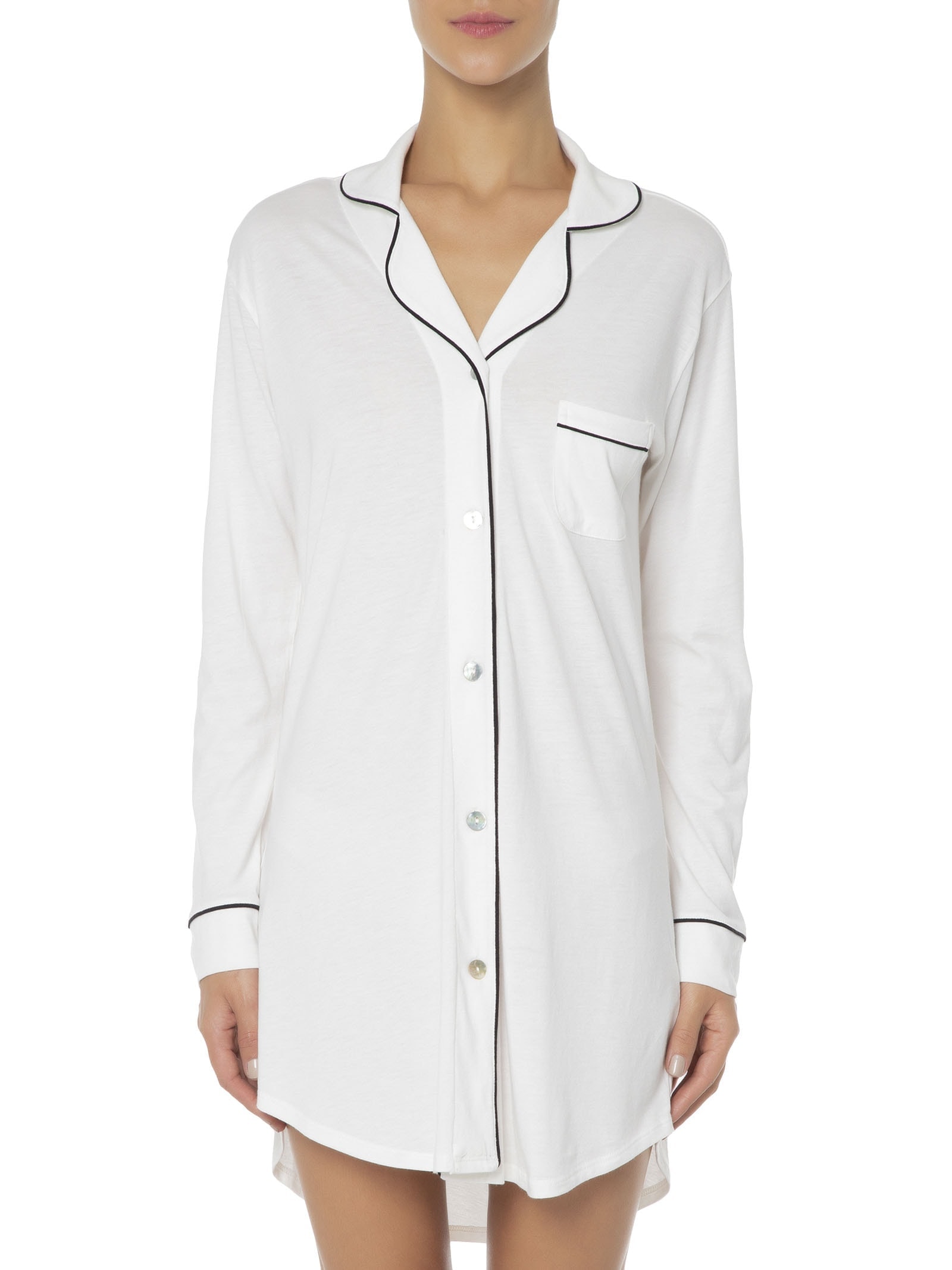 Camisola Manga Longa De Algodão Pima Com Botão  Branco '2Essential