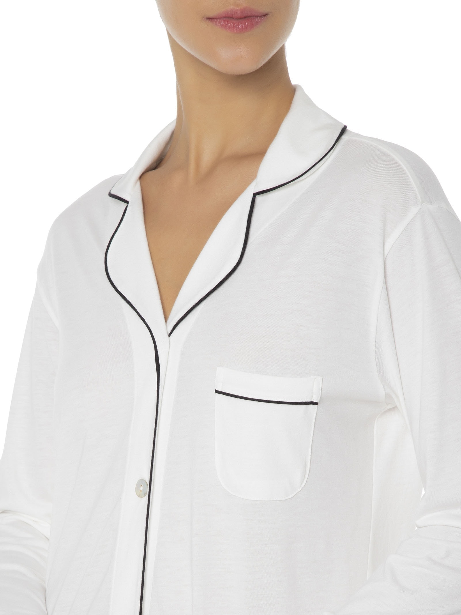 Camisola Manga Longa De Algodão Pima Com Botão  Branco '2Essential