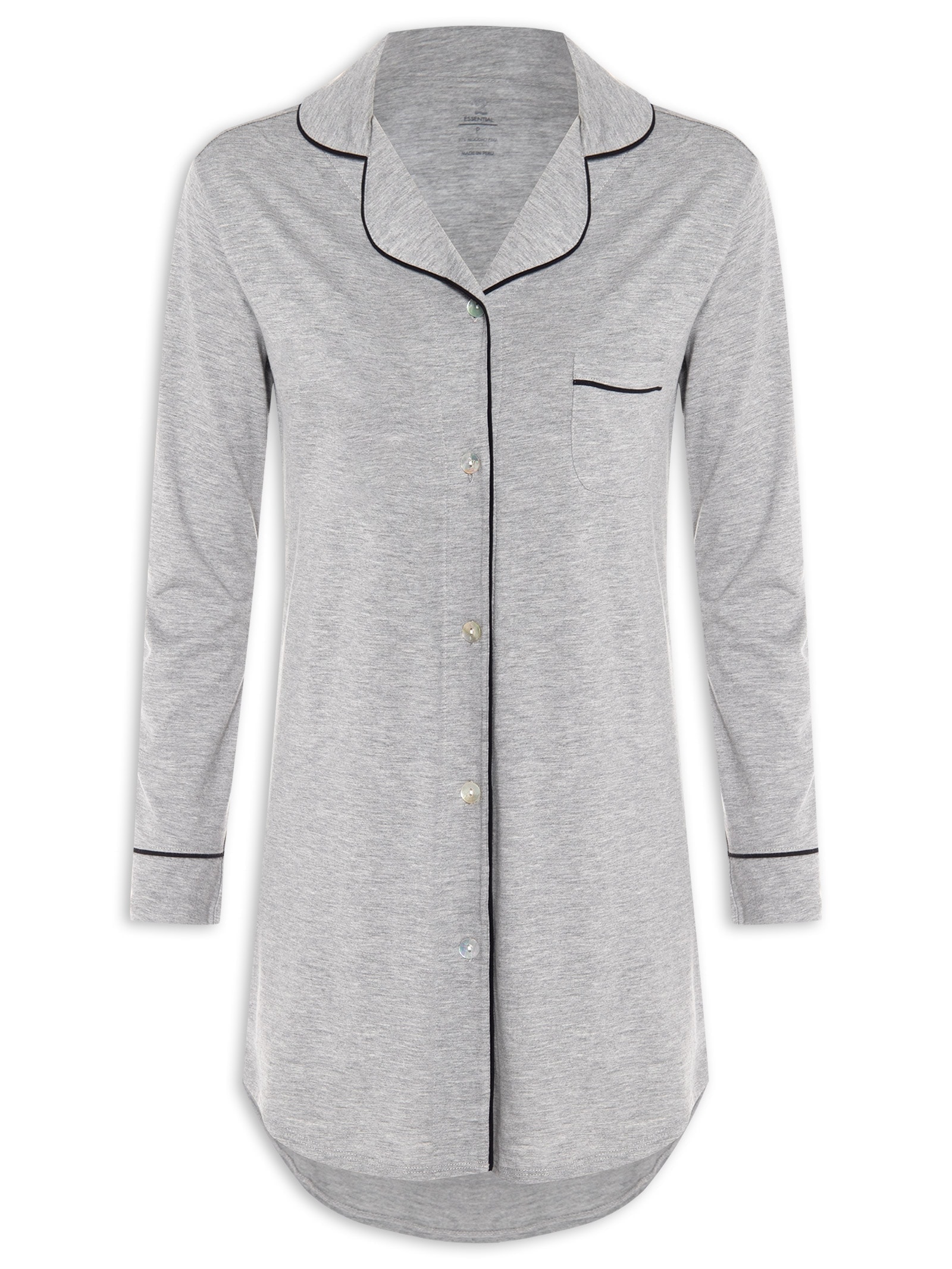 Camisola Manga Longa De Algodão Pima Com Botão Cinza '2Essential