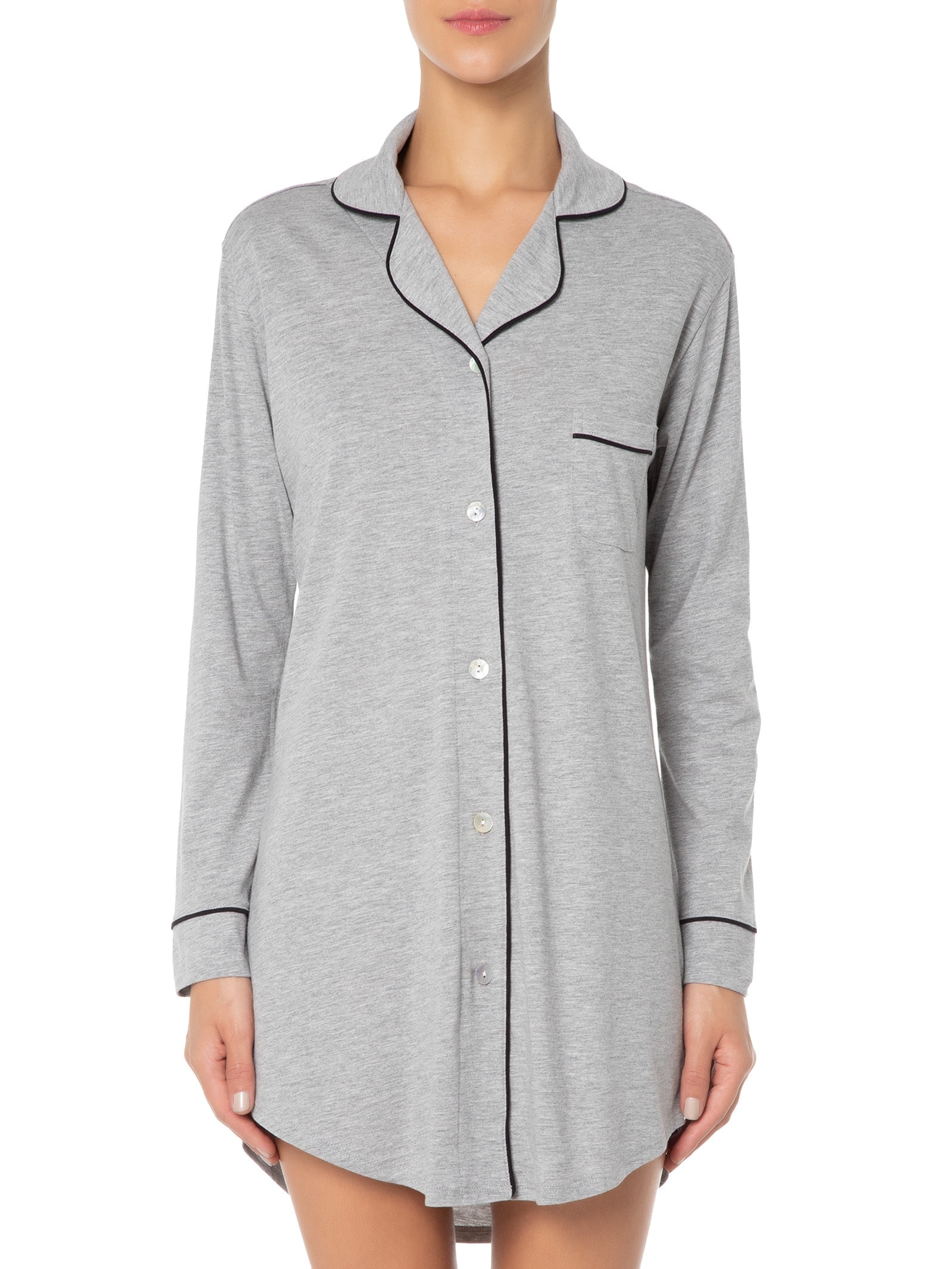Camisola Manga Longa De Algodão Pima Com Botão Cinza '2Essential