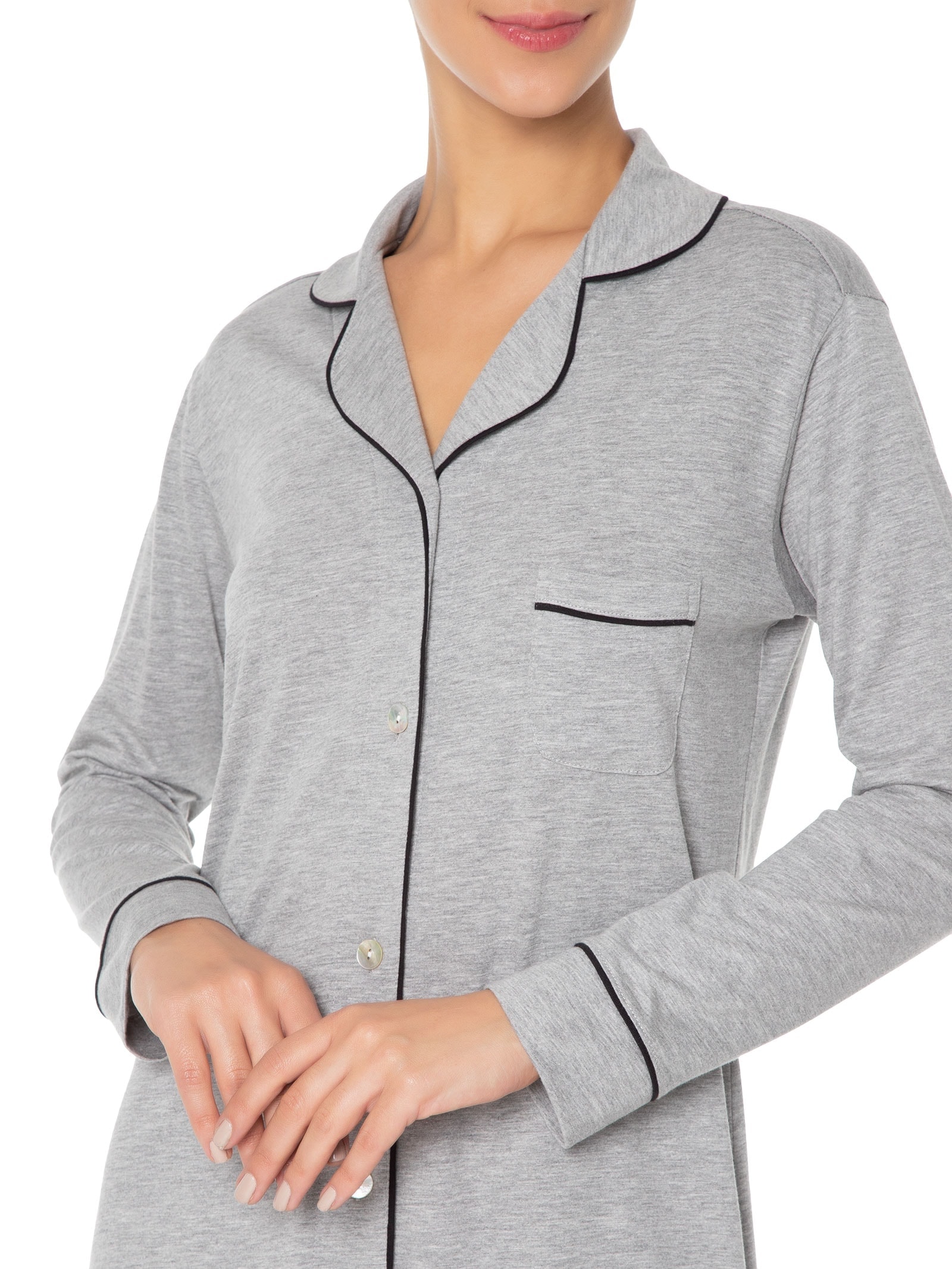 Camisola Manga Longa De Algodão Pima Com Botão Cinza '2Essential