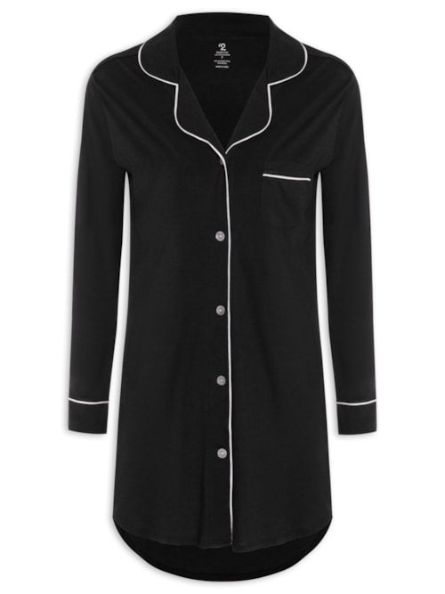 Camisola Manga Longa de Algodão Pima com Botão – Preto