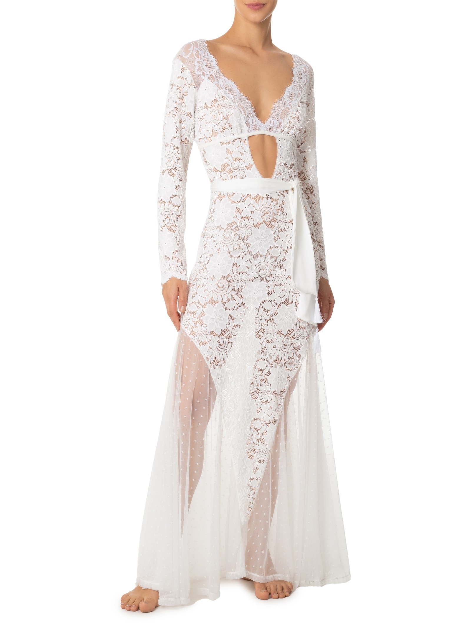Camisola Manga Longa Renda Marriage Branco Jogê