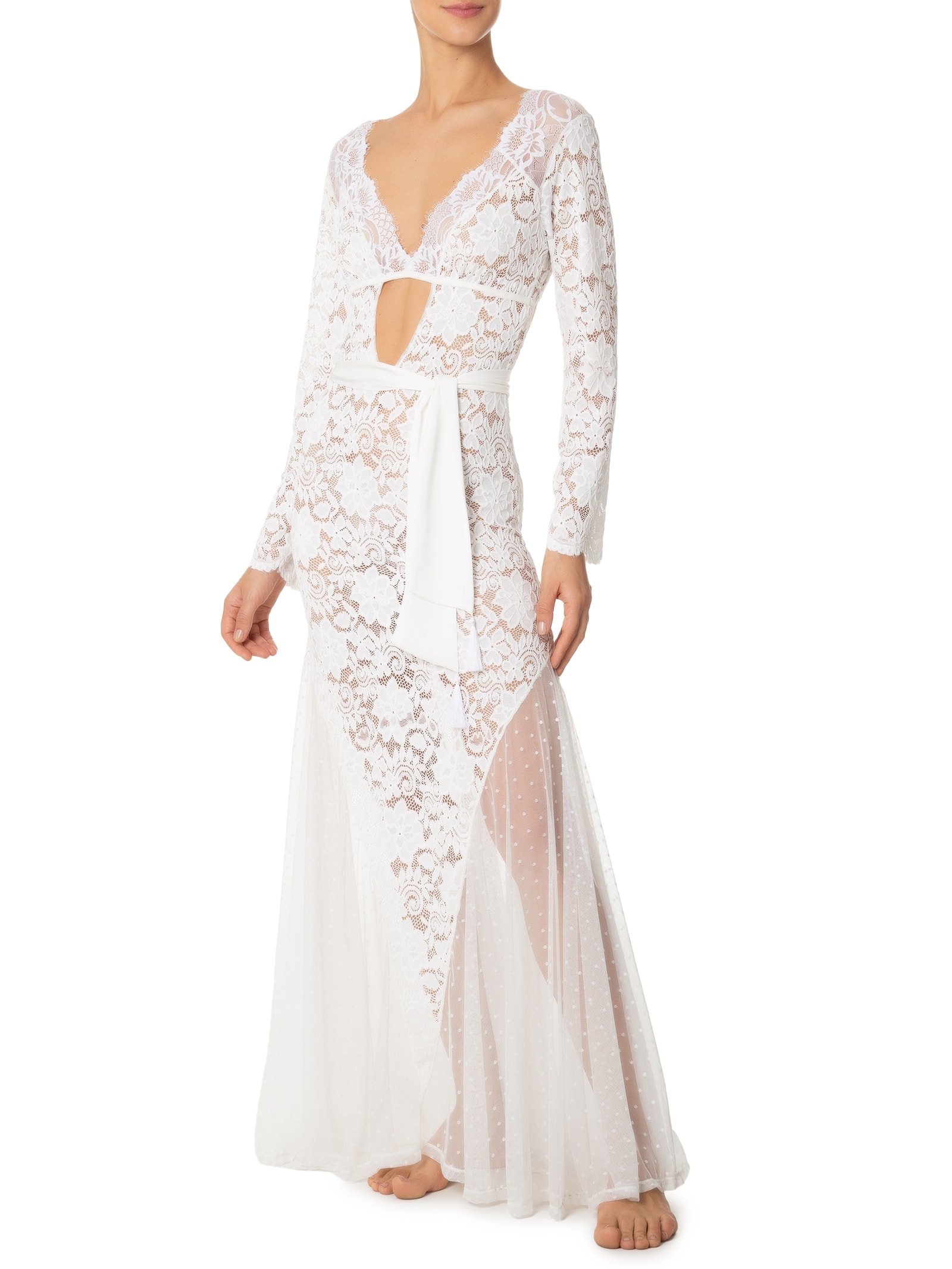 Camisola Manga Longa Renda Marriage Branco Jogê