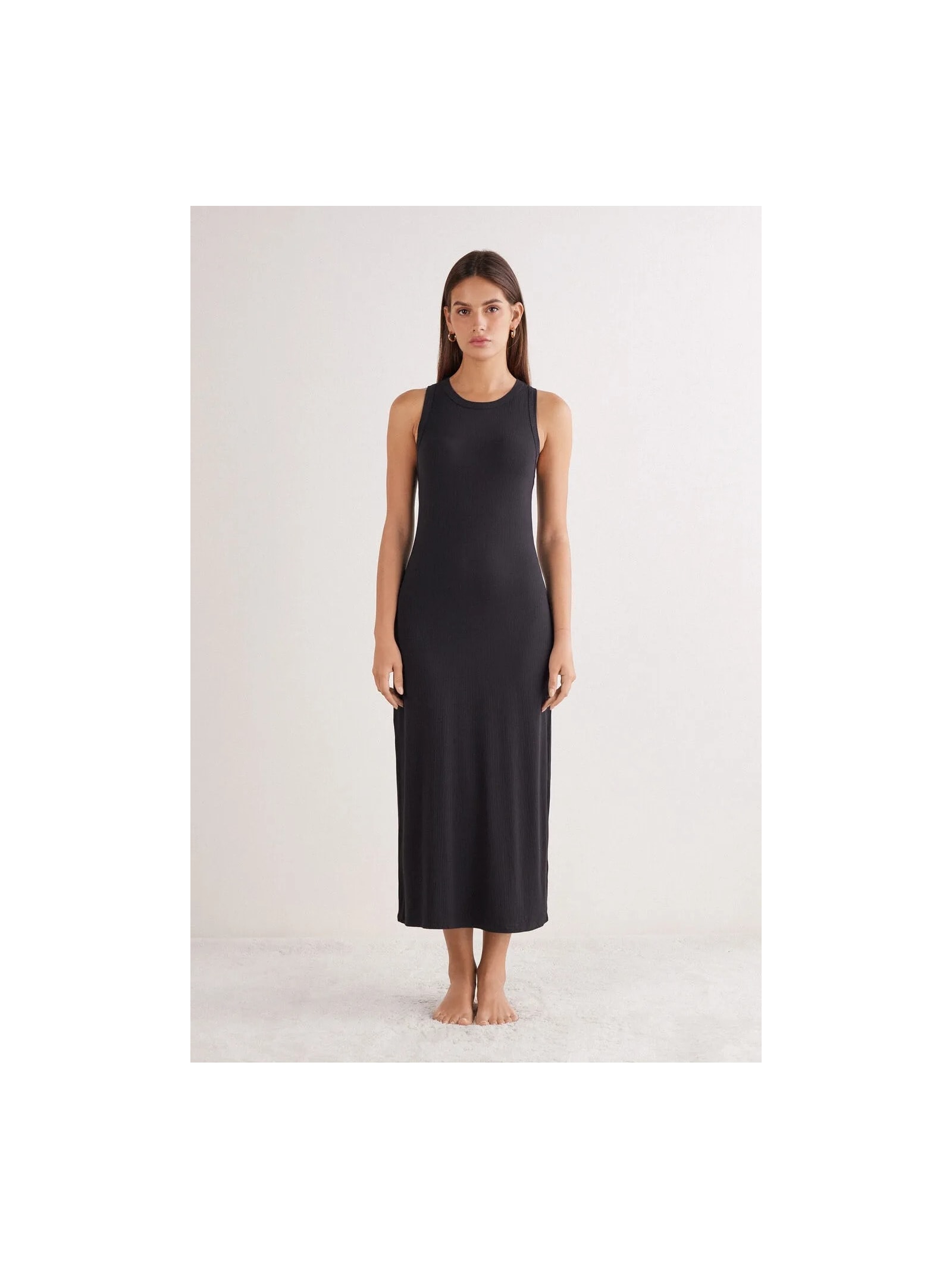 Camisola Midi Em Viscose Canelada Your Everyday Wear Preto Intimissimi