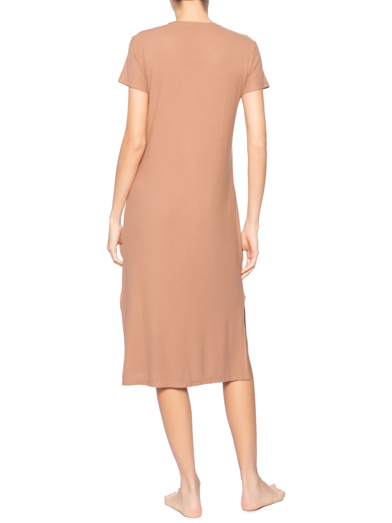 Camisola Midi Visco Canelada Marrom Calvin Klein Underwear