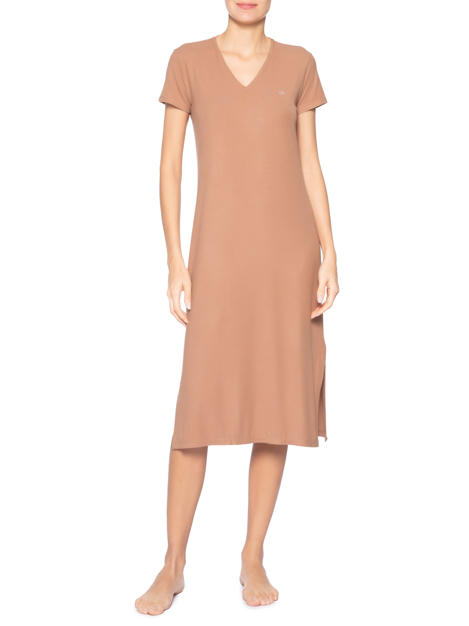 Camisola Midi Visco Canelada Marrom Calvin Klein Underwear