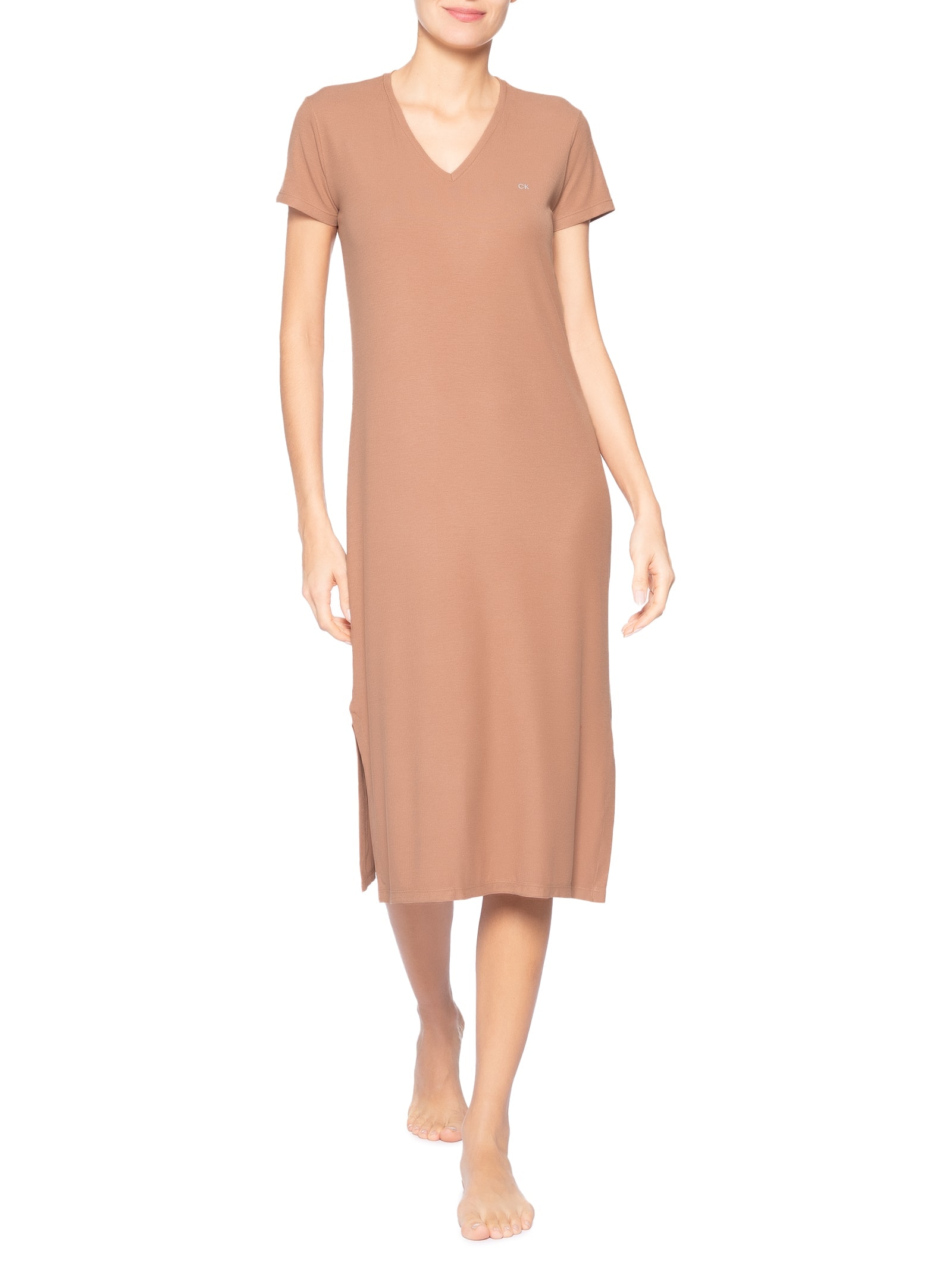 Camisola Midi Visco Canelada Marrom Calvin Klein Underwear