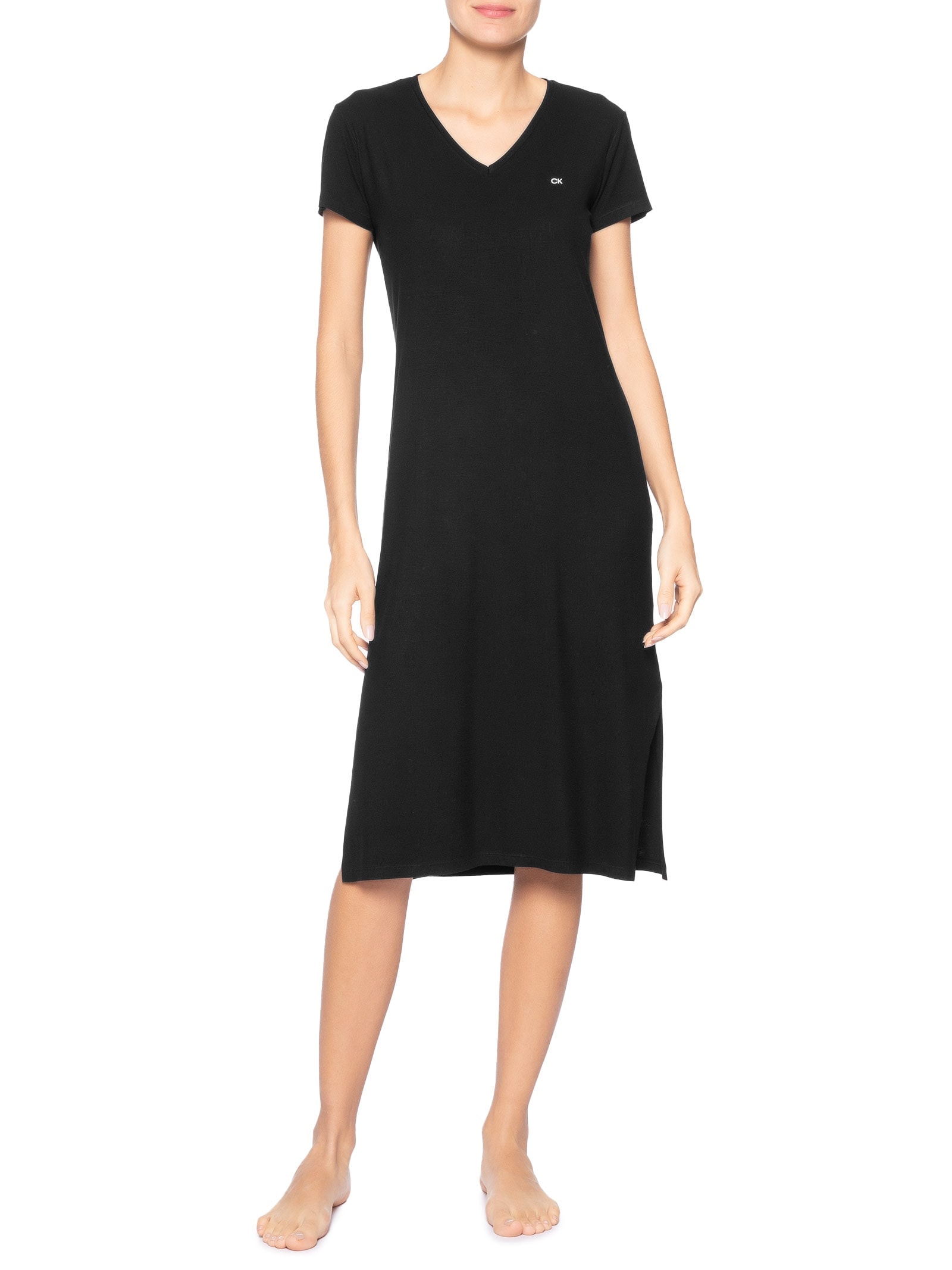 Camisola Midi Visco Canelada Preto Calvin Klein Underwear