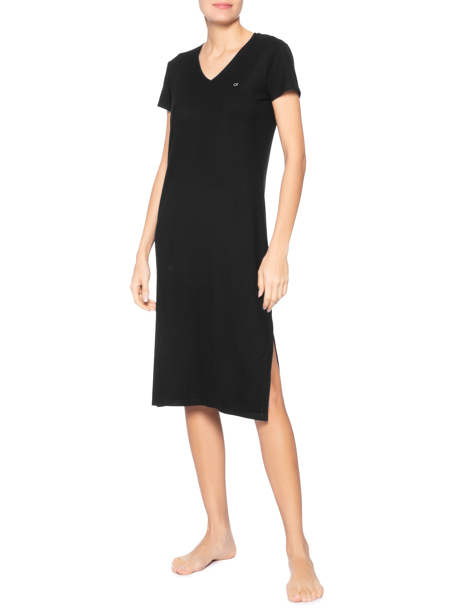 Camisola Midi Visco Canelada Preto Calvin Klein Underwear